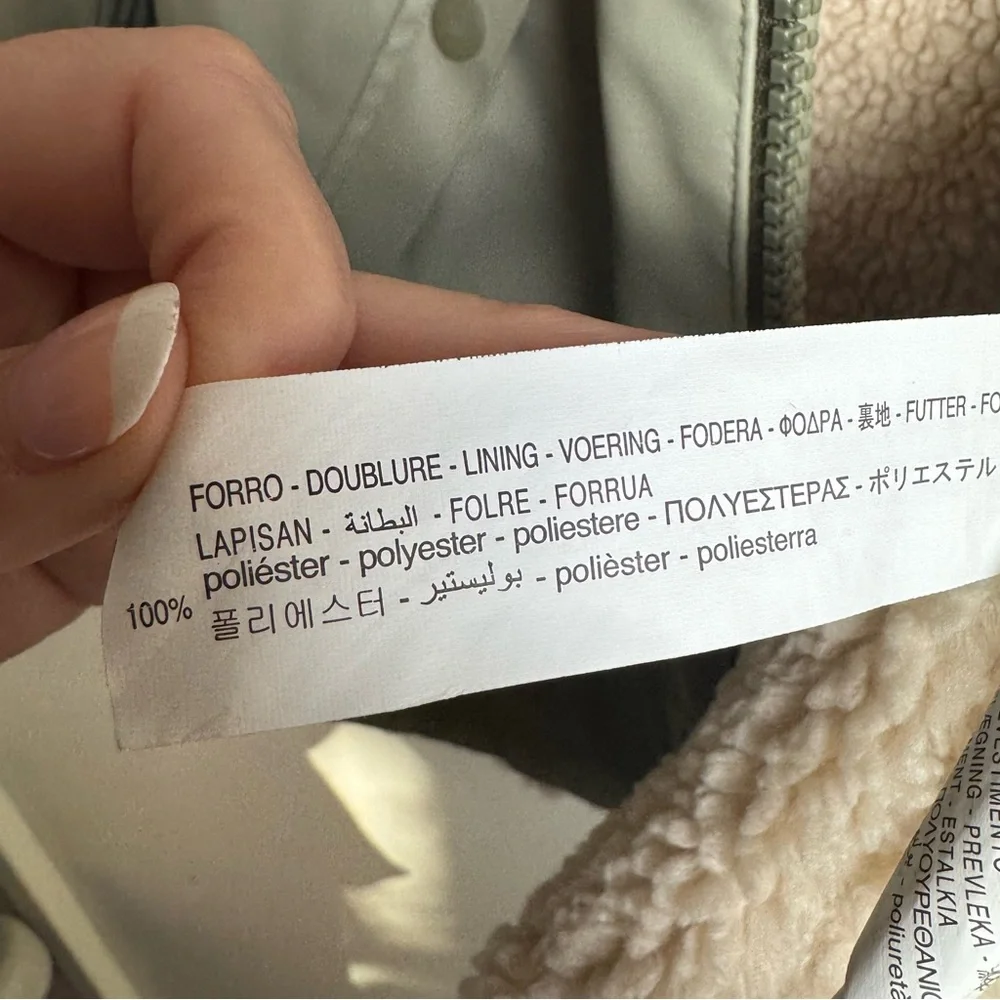 Zara‎ Girls green warm Winter Cream Sherpa lined hood Jacket